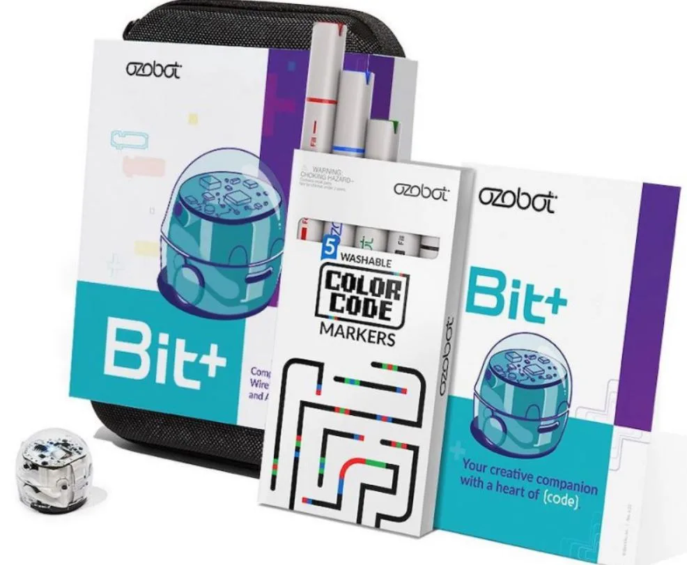 Balení programovatelného robota Ozobot Bit+ s fixy a kartami Color Code