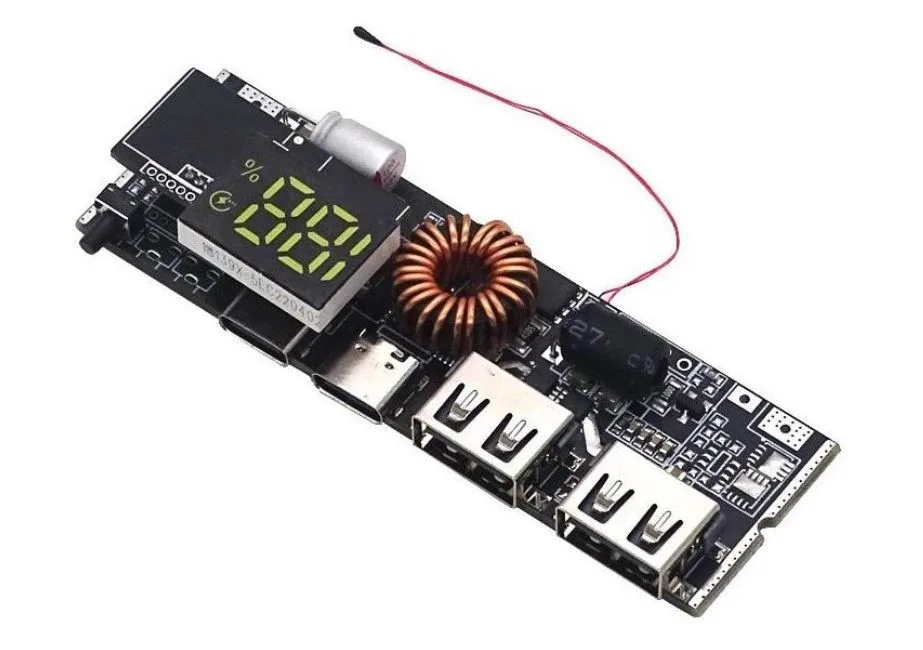 Modul powerbanky s displejem, cívkou a dvěma USB porty
