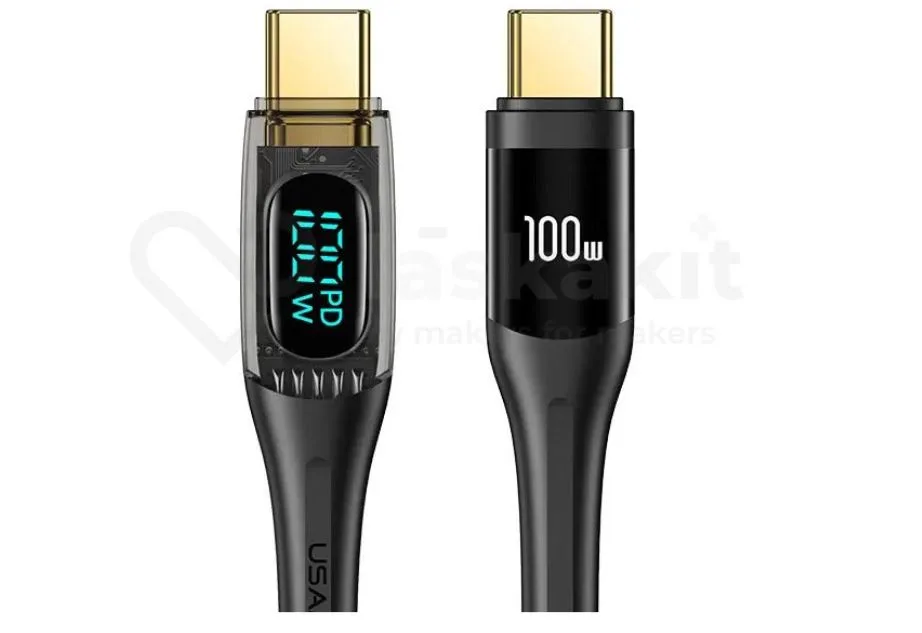 USB-C kabel USAMS s OLED displejem zobrazujícím výkon 100 W