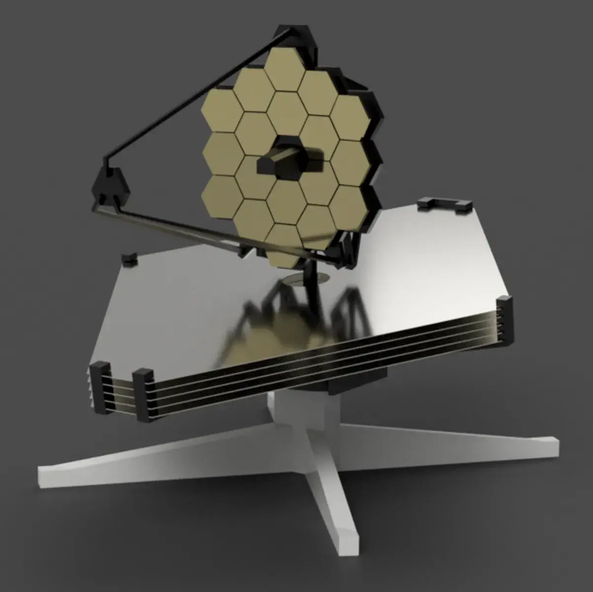 3D model of the James Webb Space Telescope with its segmented gold mirror