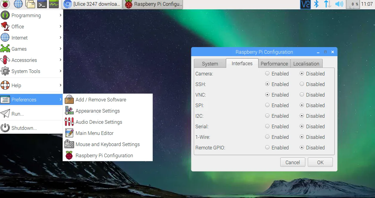 Nastavení Raspberry Pi Configuration v Raspbianu se zapnutým SSH a VNC