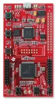 Červená vývojová deska Texas Instruments RM42 Hercules LaunchPad s mikrokontrolérem a konektory