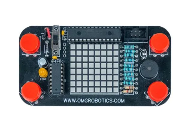 Deska stavebnice Retro GamePad OMG se čtyřmi červenými tlačítky a LED maticí