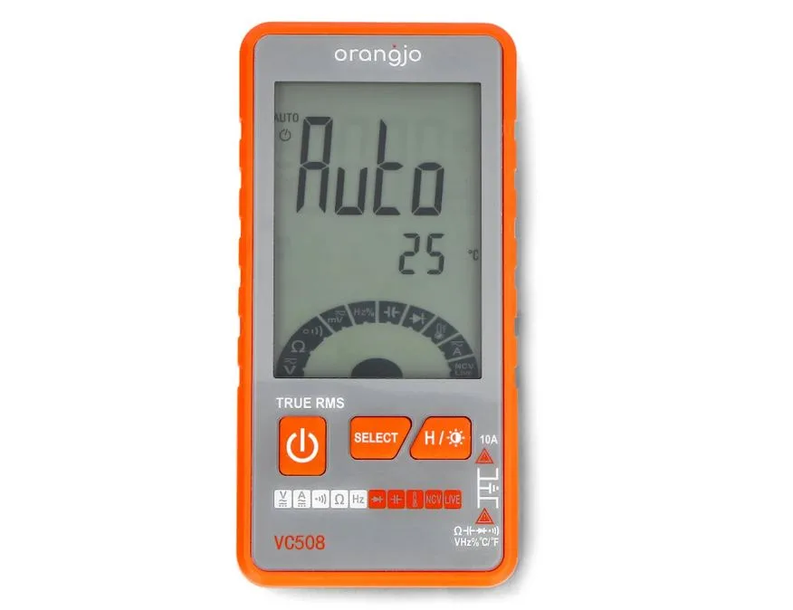 Digitální multimetr Orangjo VC508 s automatickým rozsahem zobrazuje teplotu 25 °C