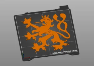 Oranžový model gekona na tiskové podložce Original Prusa MINI