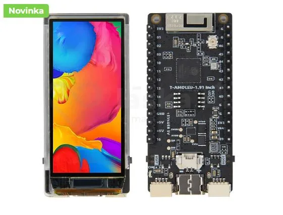 Modul LilyGO T-Display-S3 AMOLED s barevným displejem zepředu a deskou zezadu