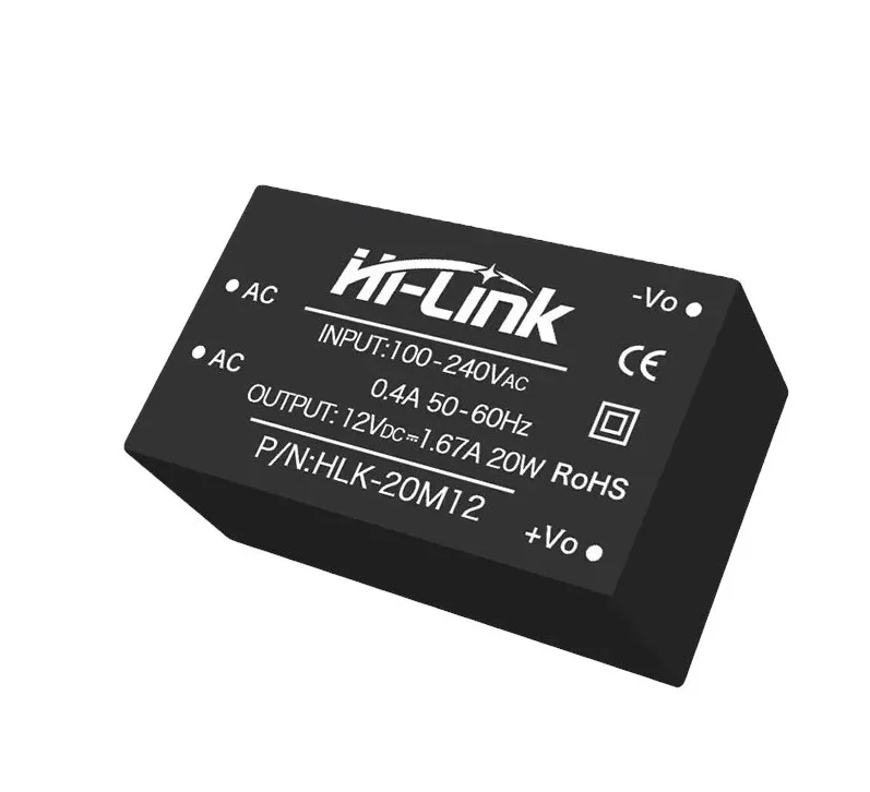 Černý izolovaný napájecí modul Hi-Link HLK-20M12 s výstupem 12 V