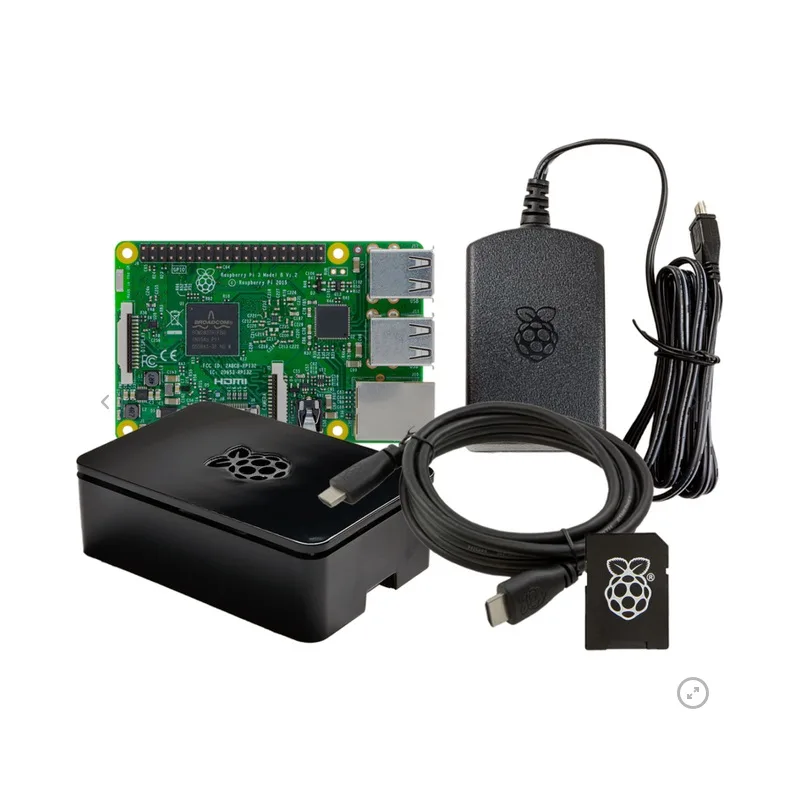 Startovací sada Raspberry Pi 3B s deskou, krabičkou, napájecím zdrojem a kabely