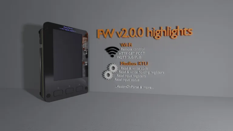 Grafika s novinkami FW v2.0.0 pro zařízení EasyTerm: Wi-Fi a Modbus RTU