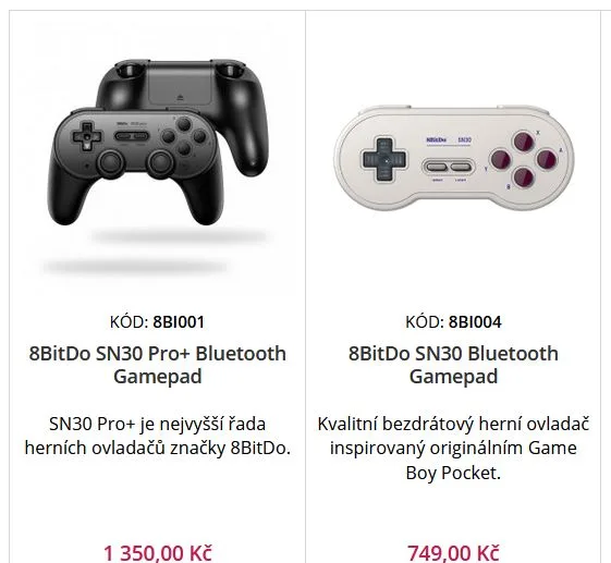Bezdrátové herní ovladače 8BitDo SN30 Pro+ a SN30 na produktové stránce