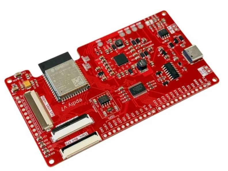 Červená řídicí deska EPDiy v7 s mikrokontrolérem ESP32-S3 pro e-paper displeje