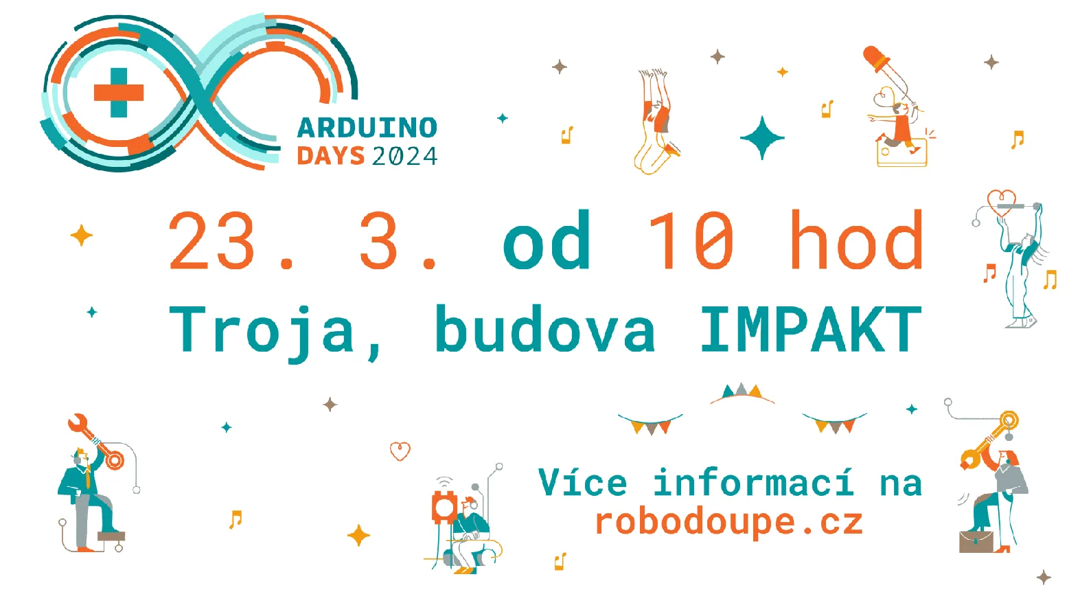 Plakát Arduino Day 2024: 23. března od 10 hodin v Troji