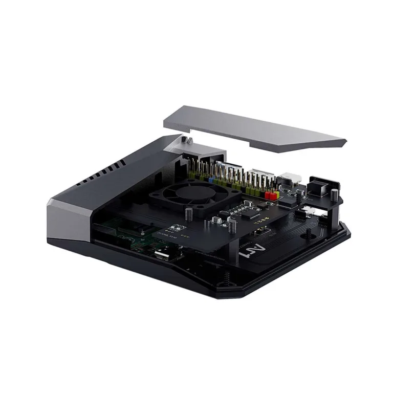 Rozložená krabička Argon40 One s Raspberry Pi 4B, ventilátorem a odnímatelným víkem
