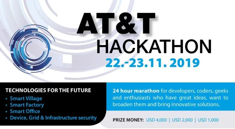 Banner hackathonu AT&T v Brně s termínem 22.–23. listopadu 2019