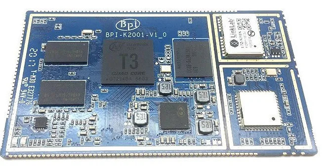 Nákres desky BananaPi-T3 s označením BPI-K2001-V1.0