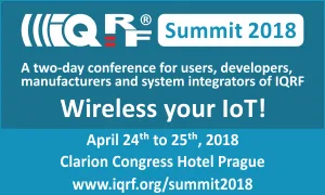 Banner konference IQRF Summit 2018 s mottem Wireless your IoT a termínem konání v Praze