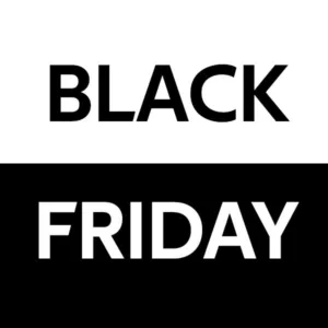 Černobílá grafika s nápisem Black Friday
