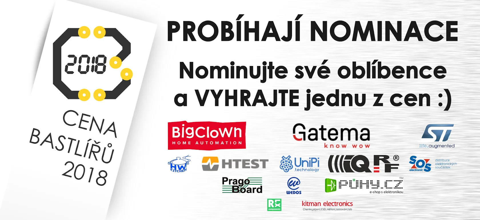 Grafika nominací soutěže Cena bastlířů 2018 s logy partnerských webů
