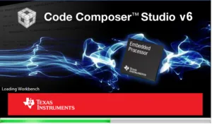 Úvodní obrazovka Code Composer Studio v6 s logem Texas Instruments a načítacím pruhem