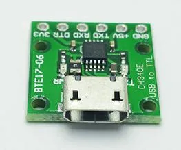 Miniaturní USB-UART převodník CH340E s micro USB konektorem a vývodem DTR