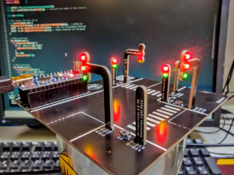 3D návrh křižovatky s Arduino, semafory a přechody pro chodce