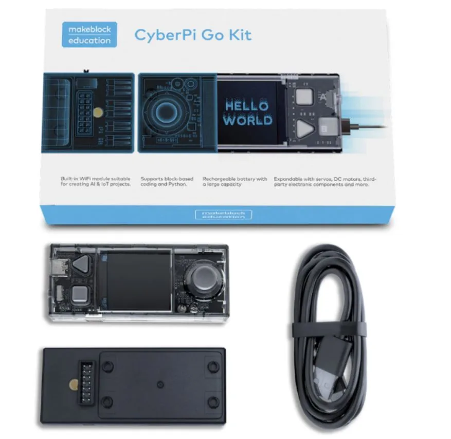 Makeblock CyberPi Go Kit s mikropočítačem, rozšiřujícím modulem a USB kabelem