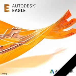 Úvodní obrazovka Autodesk Eagle s oranžovou grafikou plošných spojů