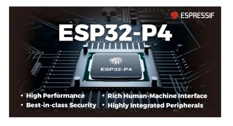 Grafika čipu ESP32-P4 od Espressif Systems s uvedenými vlastnostmi