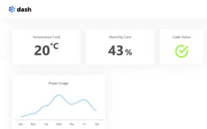 Webový dashboard pro ESP32 a ESP8266 s teplotou, vlhkostí, stavem kódu a grafem spotřeby