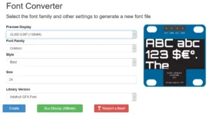 Webový Font Converter s náhledem fontu Orbitron Bold na displeji OLED 128×64