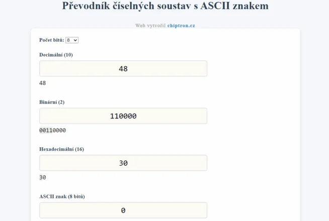 Převodník číslených soustav hex, dec, bin