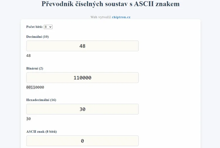 Převodník číslených soustav mezi HEX, DEC a BIN – bez reklam, bez tlačítek a intuitivní.