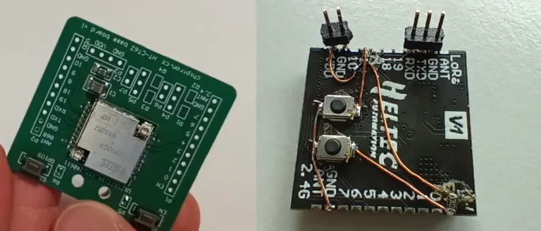 Programovací deska HT-CT62 vedle modulu ESP32-C3 propojeného vodiči