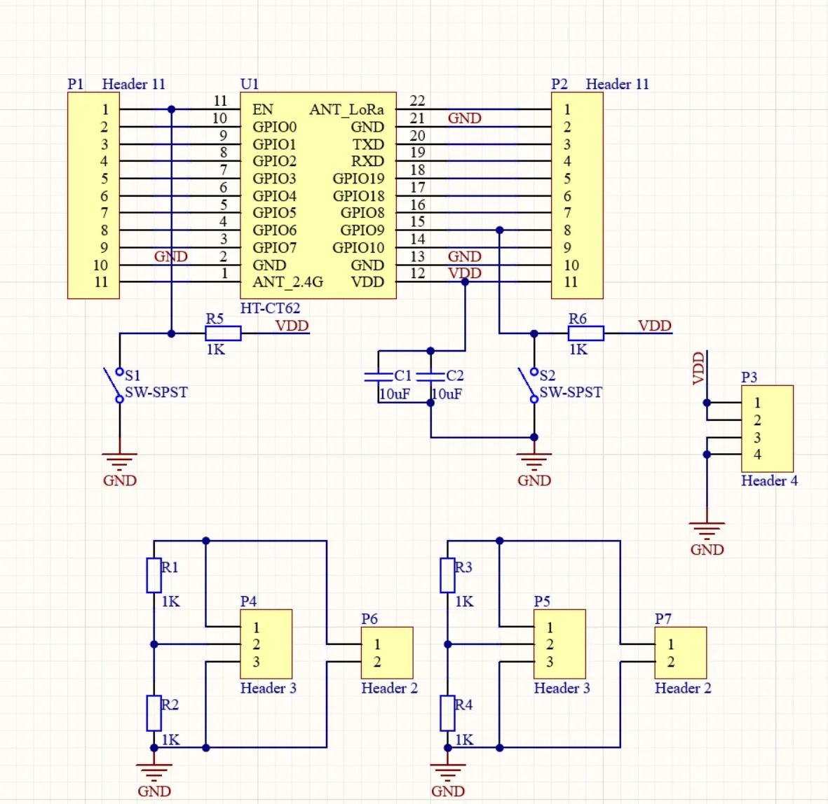 Schéma jednoduché programovací desky HT-CT62 pro LoRa modul s ESP32-C3