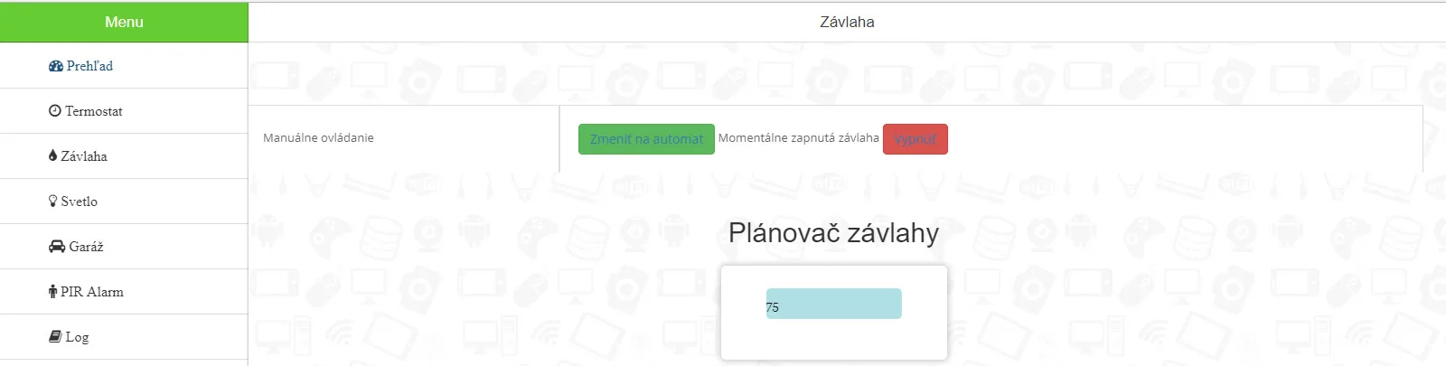 Webové rozhraní inteligentného domu na plánovanie zavlažovania