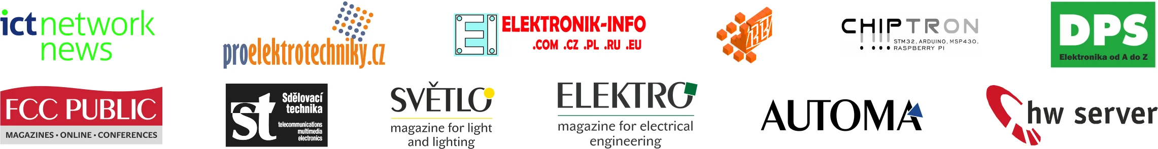 Loga médií a partnerských firem podporujících soutěž IQRF Wireless Challenge III