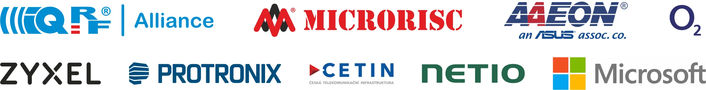 Loga partnerů soutěže IQRF Wireless Challenge III včetně MICRORISC, Microsoft a NETIO