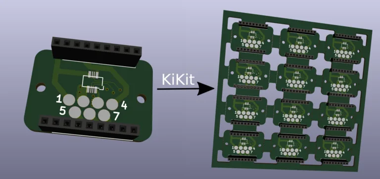 Ukázka panelizace PCB v KiKit: samostatná deska převedená na výrobní panel