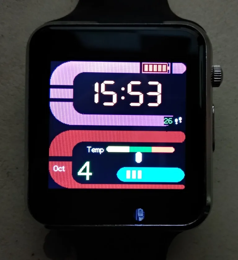 Chytré hodinky TTGO T-Watch s barevným displejem zobrazujícím čas a údaje
