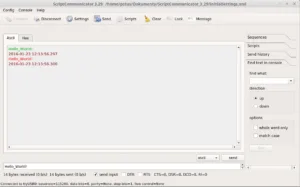 Hlavní obrazovka ScriptCommunicatoru se sériovými zprávami a časovými značkami