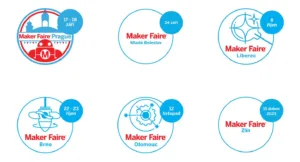 Loga festivalů Maker Faire Praha, Mladá Boleslav, Liberec, Brno, Olomouc a Zlín