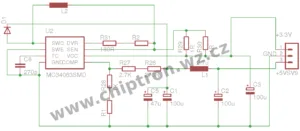 Schéma napájecího zdroje s obvodem MC34063 a výstupem +5 V