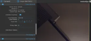 Rozhraní motionEye s nastavením kamery a náhledem snímané oblasti