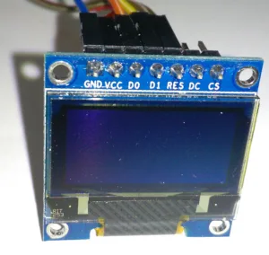 Modul OLED displeje 0,96 palce s modrou deskou a konektory SPI/I2C