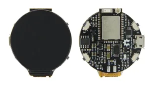 Hodinky Open Smart Watch s ESP32, zepředu a s odkrytou elektronikou zezadu