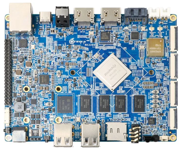 Jednodeskový počítač Orange Pi RK3399 s procesorem Rockchip a řadou konektorů