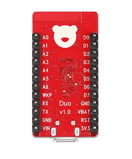 Deska Particle RedBear Duo s označenými piny a konektory