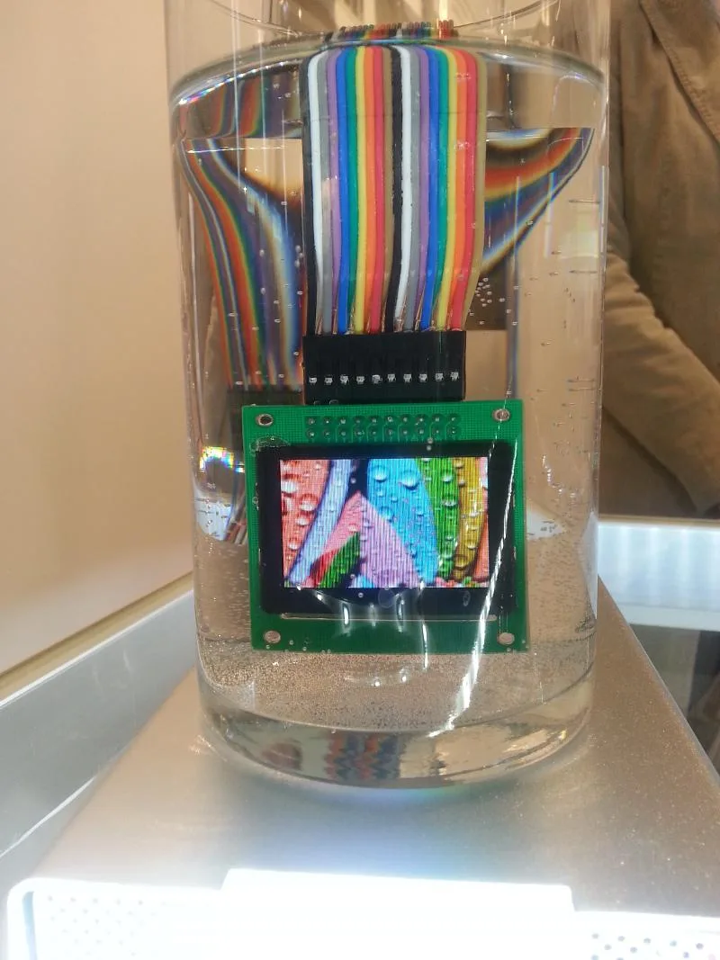 OLED displej ponořený ve vodě zobrazuje barevný obraz