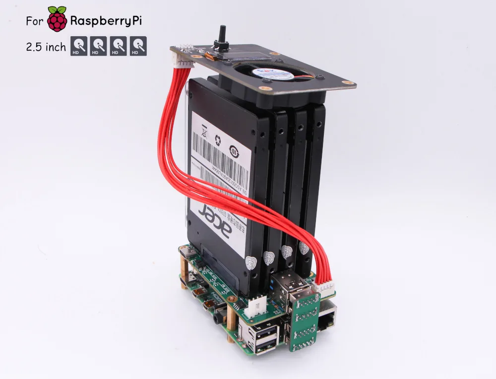 Sestava NAS s Raspberry Pi a SATA HATem pro připojení 2,5palcového disku