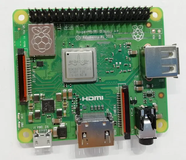 Deska Raspberry Pi 3 Model A+ s konektory HDMI, USB a GPIO
